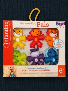 Infantino Snap & Pop Pals Sensory Baby Toy 6 Linkable Animals 6M+